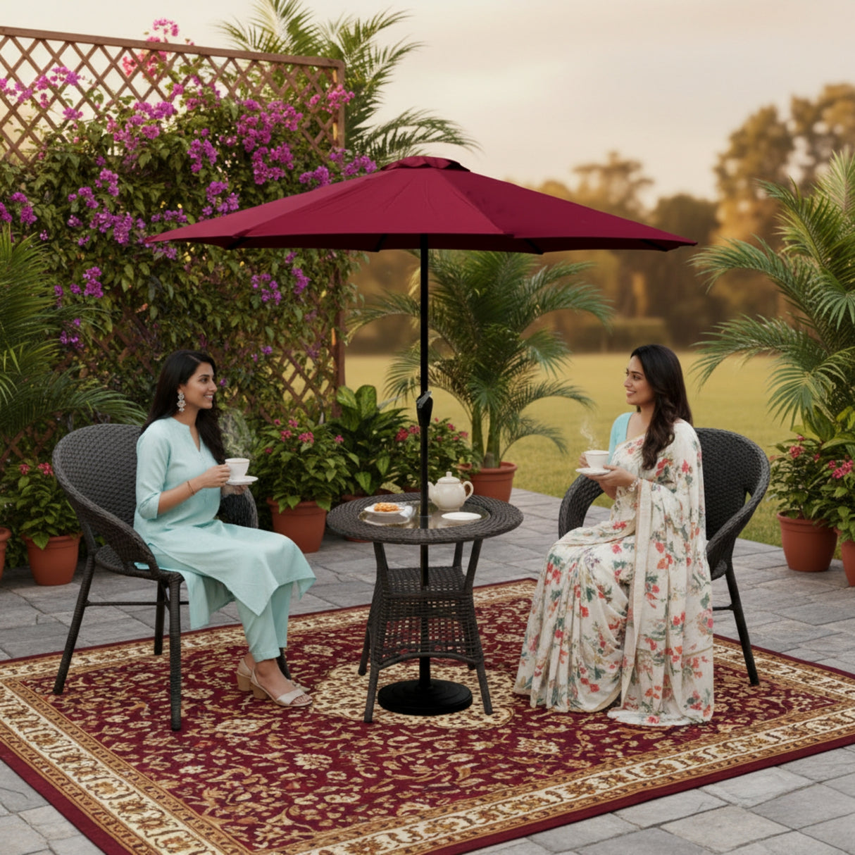 Outdoor Wicker 3-Piece Patio Set with Outdoor Umbrella