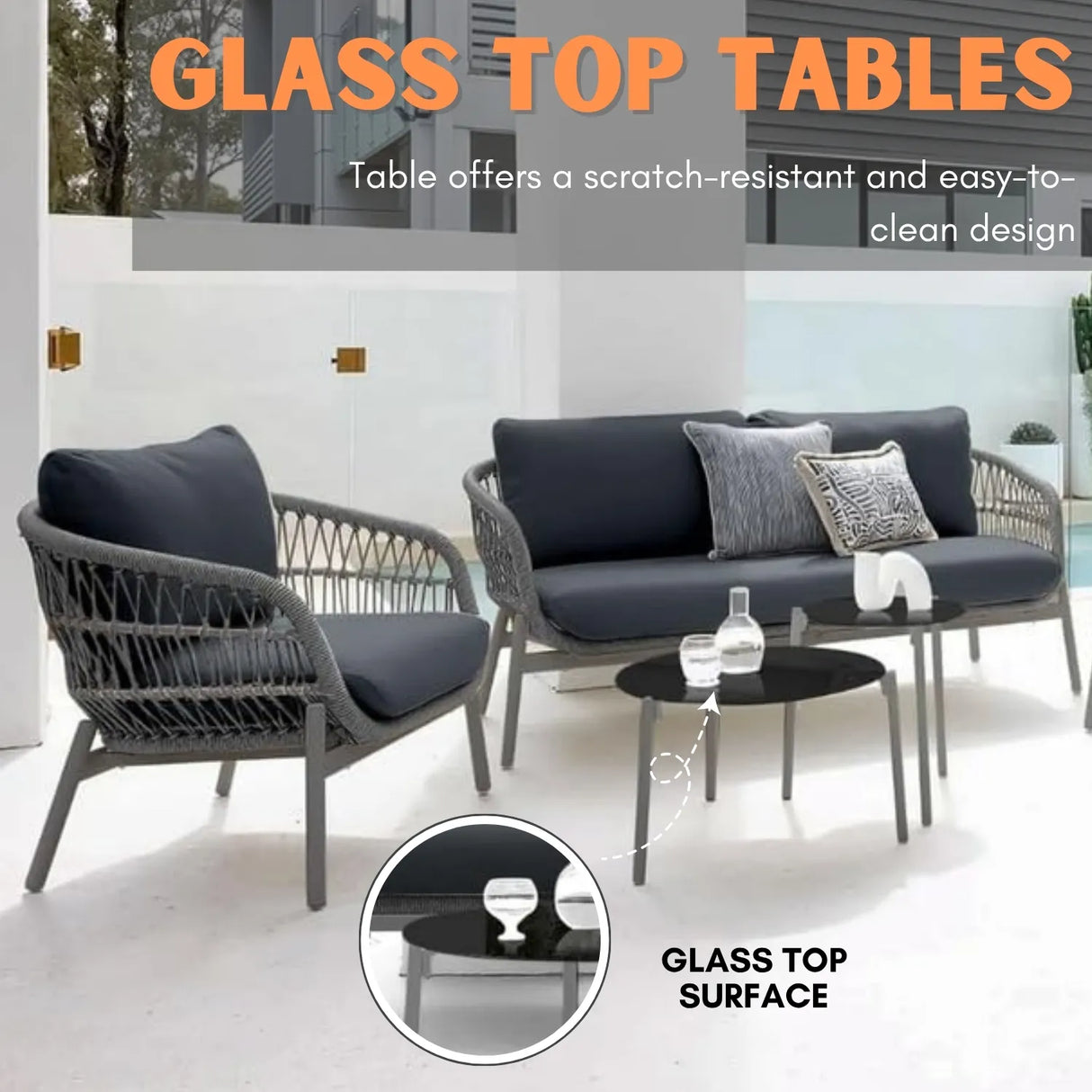 Outdoor 4 Seater Rope Conversation Sofa Set