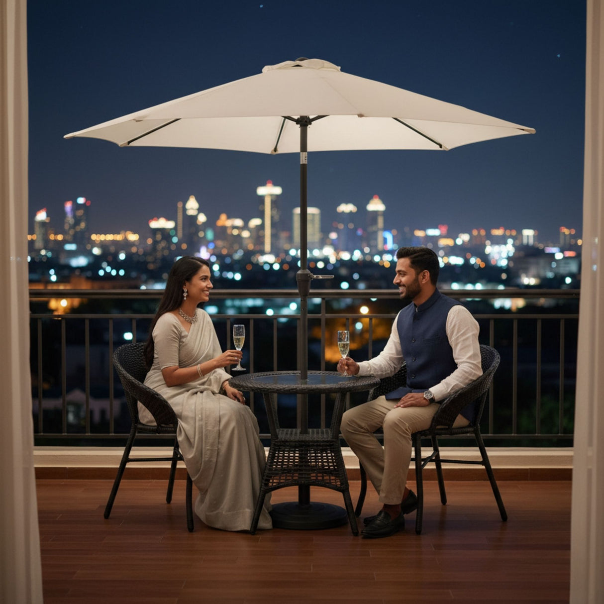 Outdoor Wicker 3-Piece Patio Set with Outdoor Umbrella