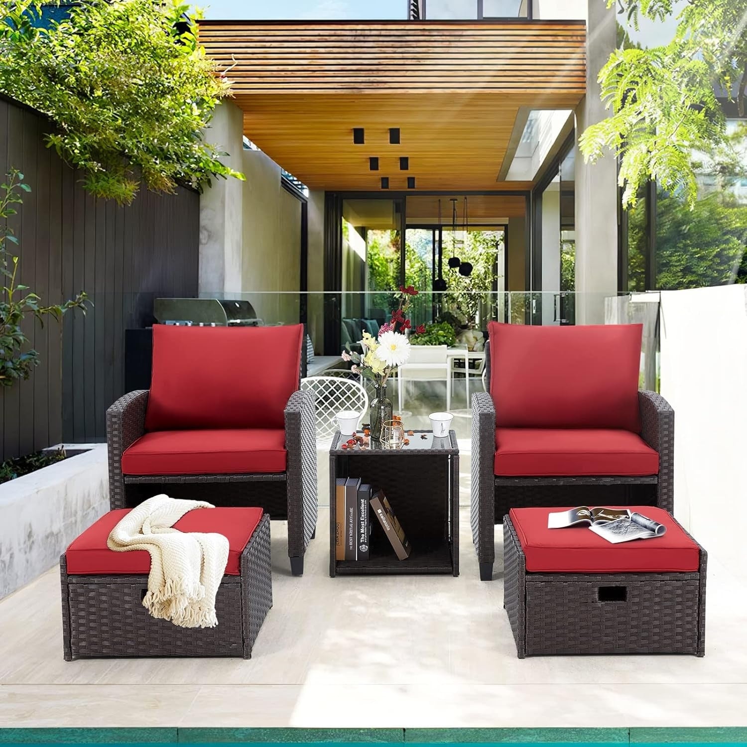 5 Piece Outdoor Patio Wicker Furniture Set