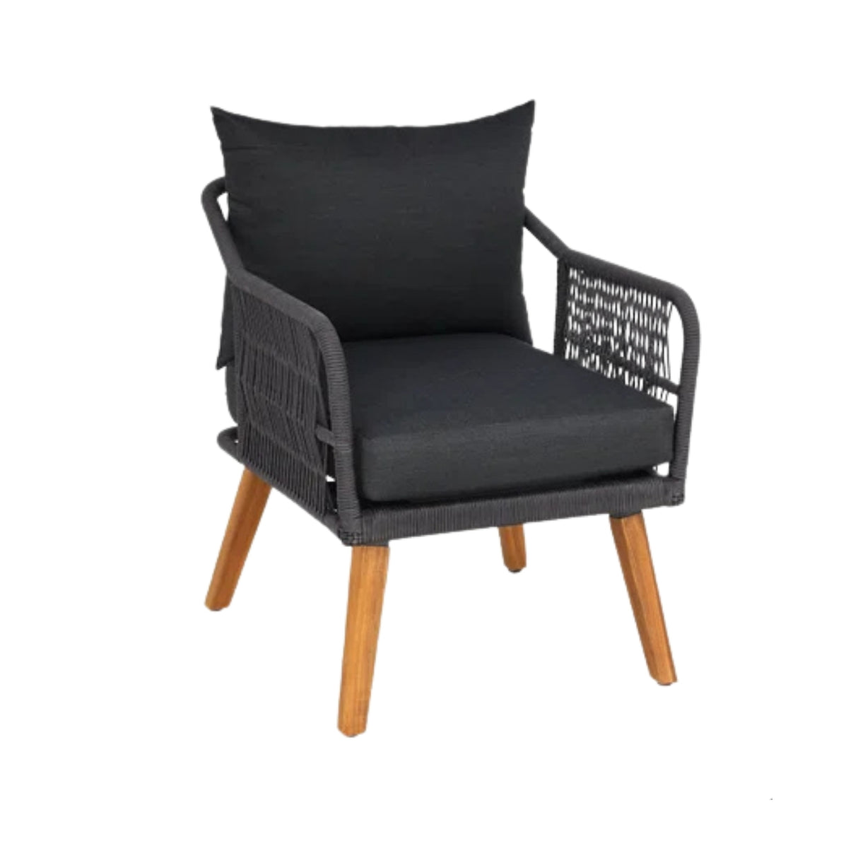 4-Piece Outdoor Rope Patio Furniture Set with Wood-Top Table