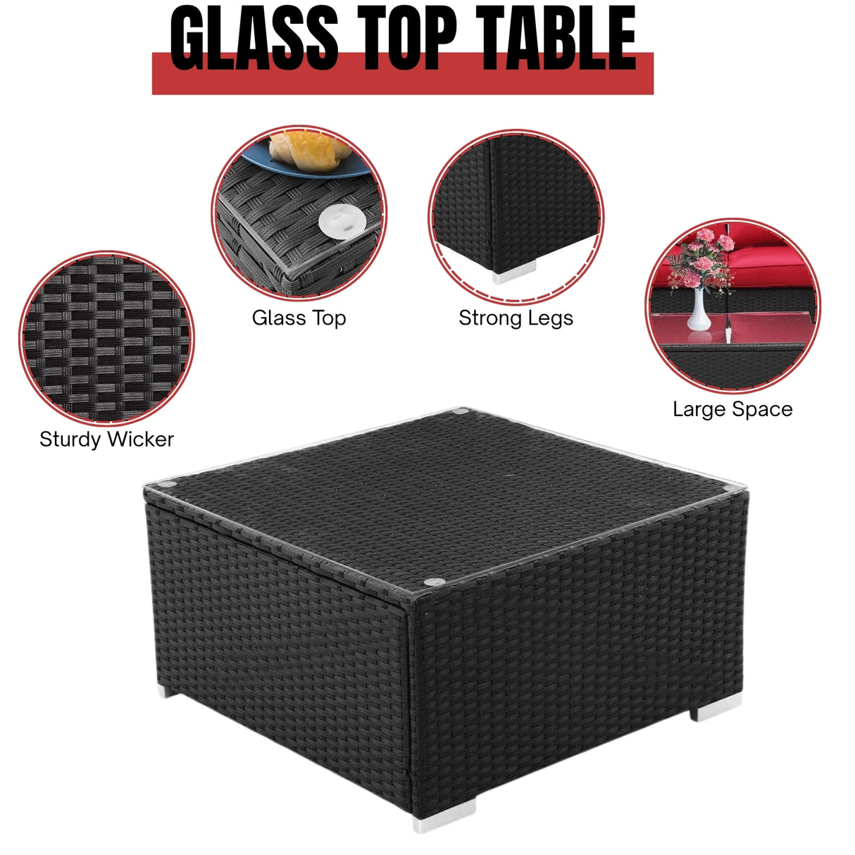 6-Piece Outdoor Conversation Set (Black & Red)
