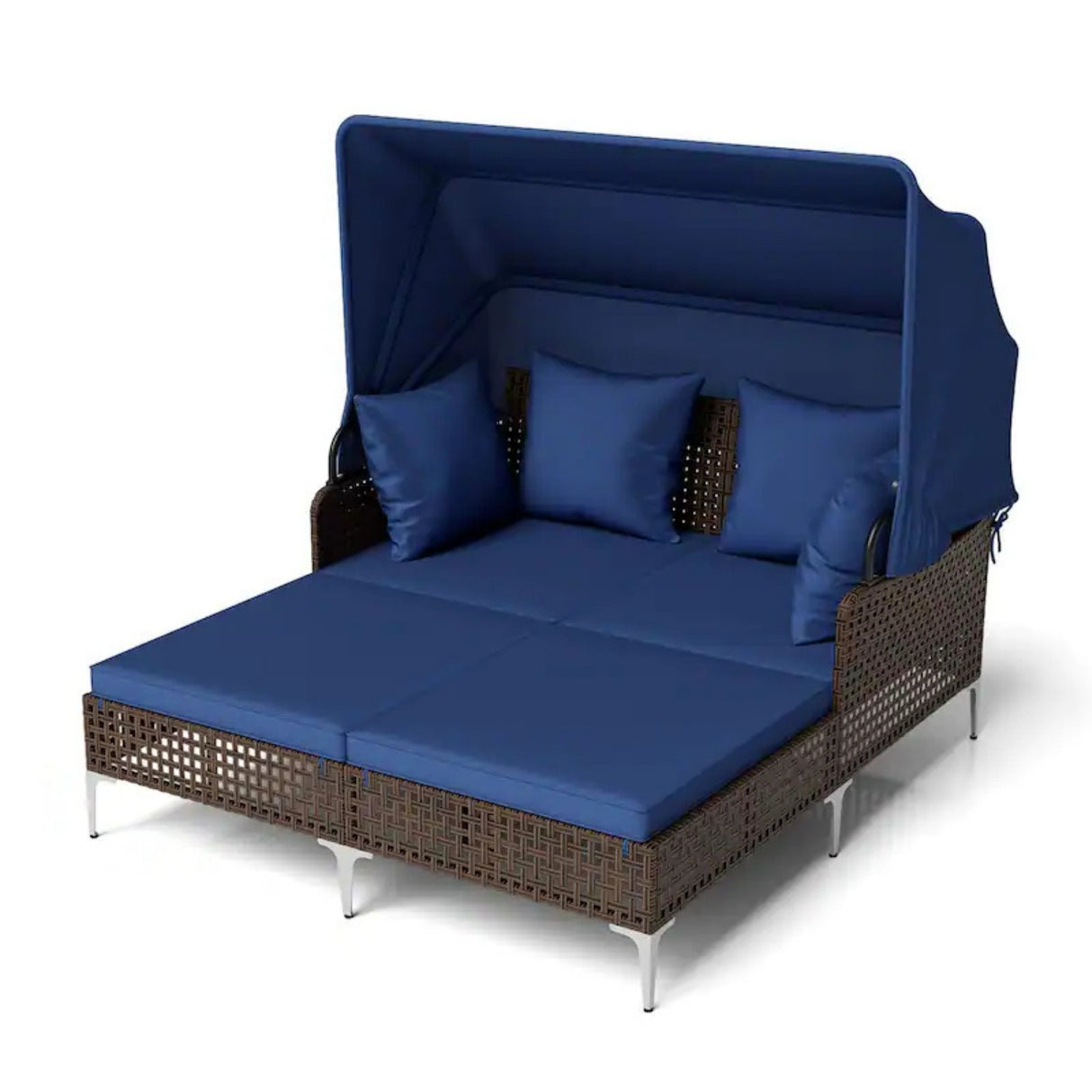 Luxury Outdoor Rattan Wicker Daybed with Canopy & Cushions
