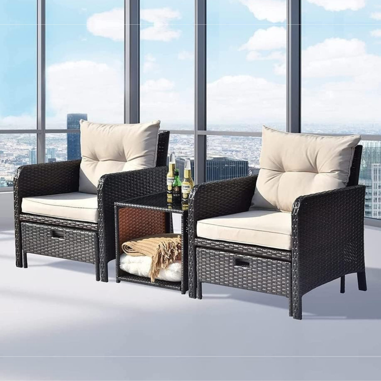 Outdoor 5 Piece Patio Wicker Furniture Set