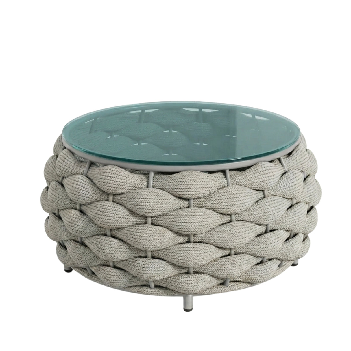 Outdoor Rope 5-Seater Sofa Set with Glass Top Center Table (Grey)