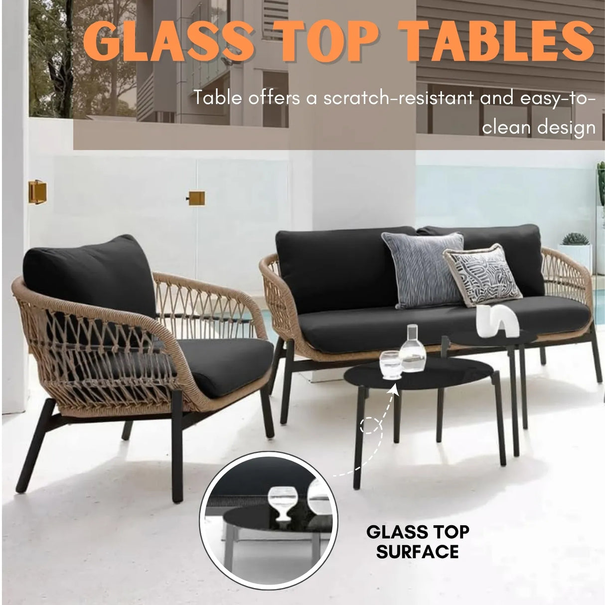 Outdoor 4 Seater Rope Conversation Sofa Set