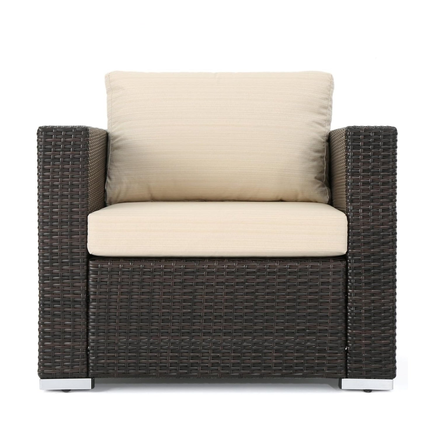 7-Piece Rattan Sectional Sofa Set (Dark Brown/Cream)