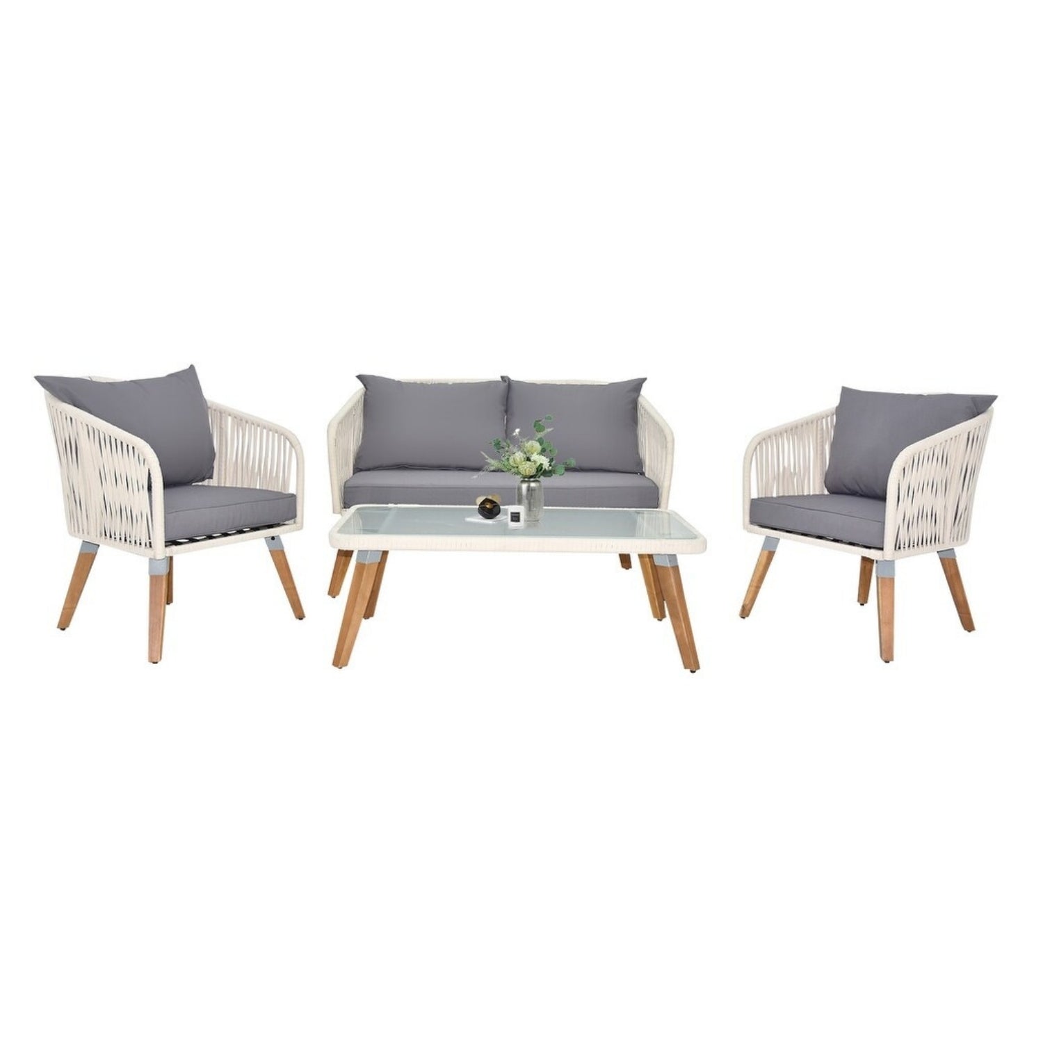 Outdoor Rope 4-Piece Sofa Set (White & Grey)