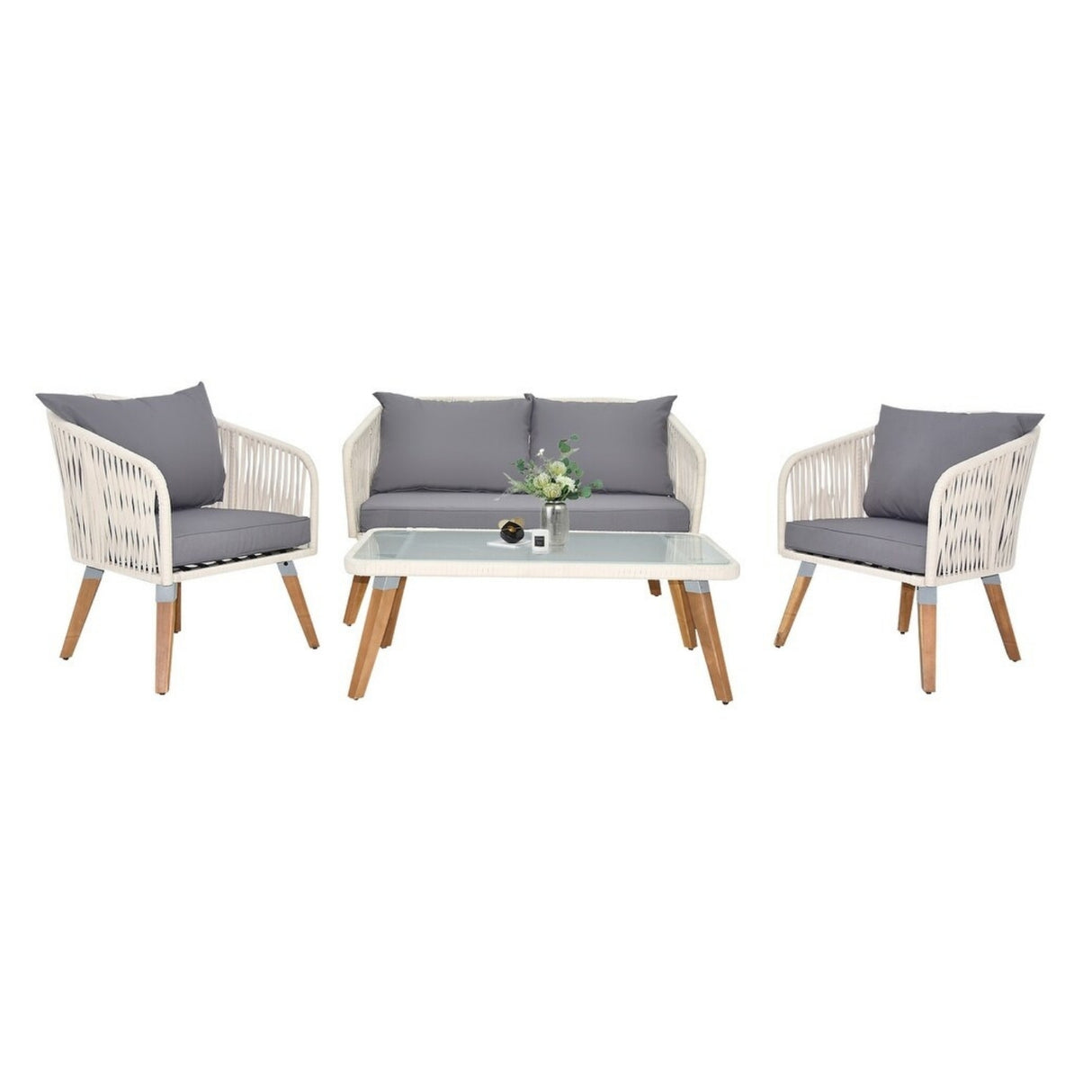 Outdoor Rope 4-Piece Sofa Set (White & Grey)