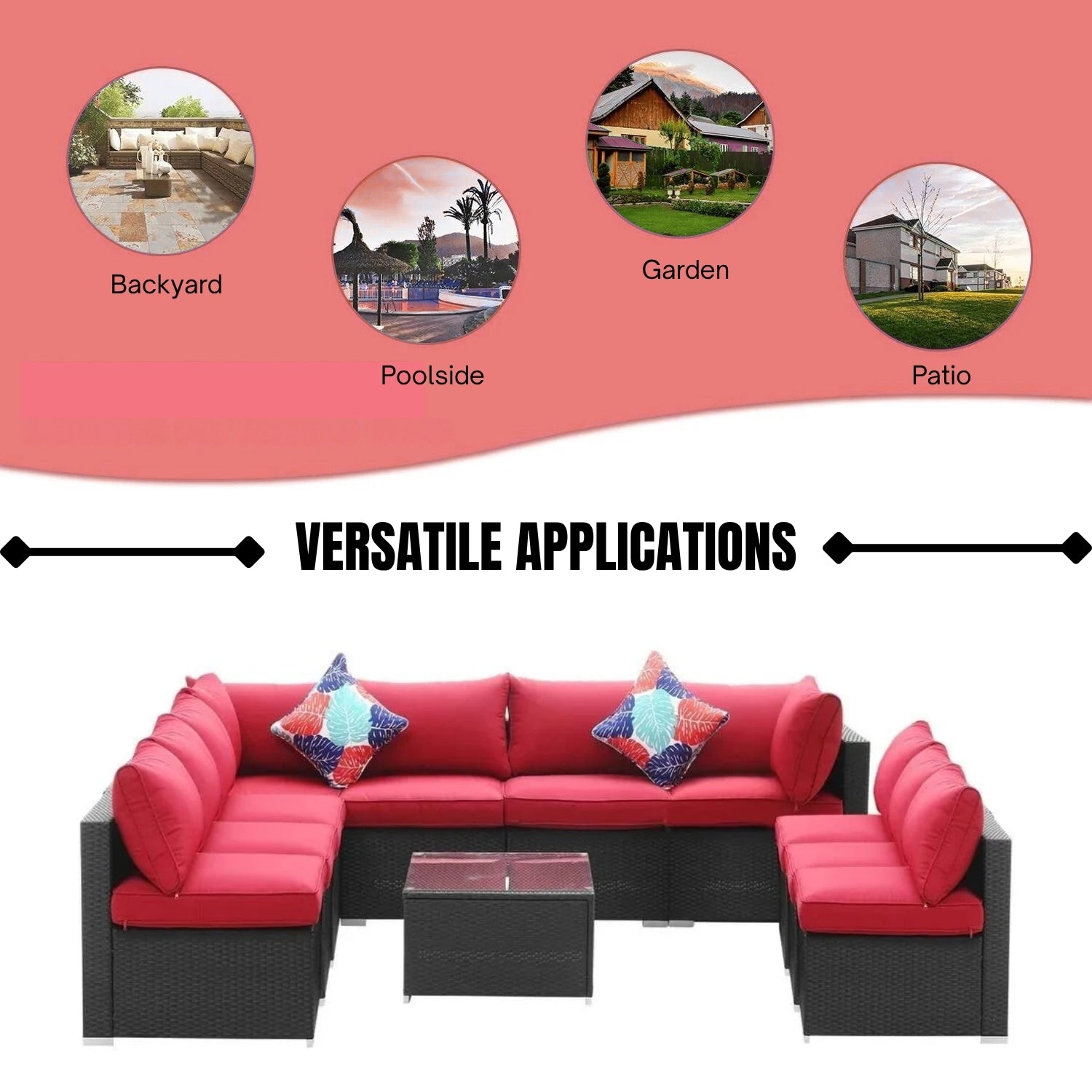 Outdoor Garden Conversation Sofa Set (Black/Red)