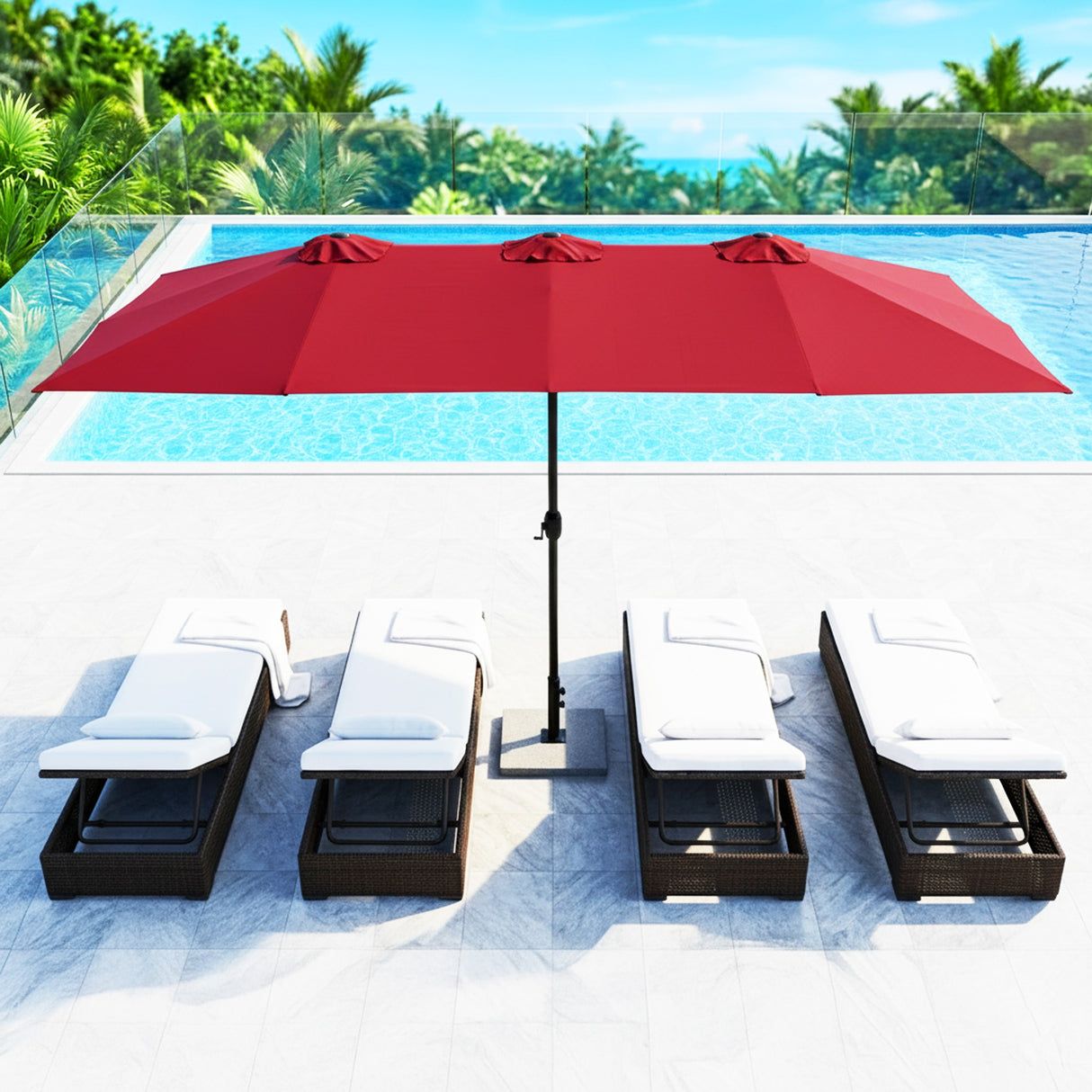15FT Double-Sided Outdoor Patio Umbrella with Granite Base (Maroon)