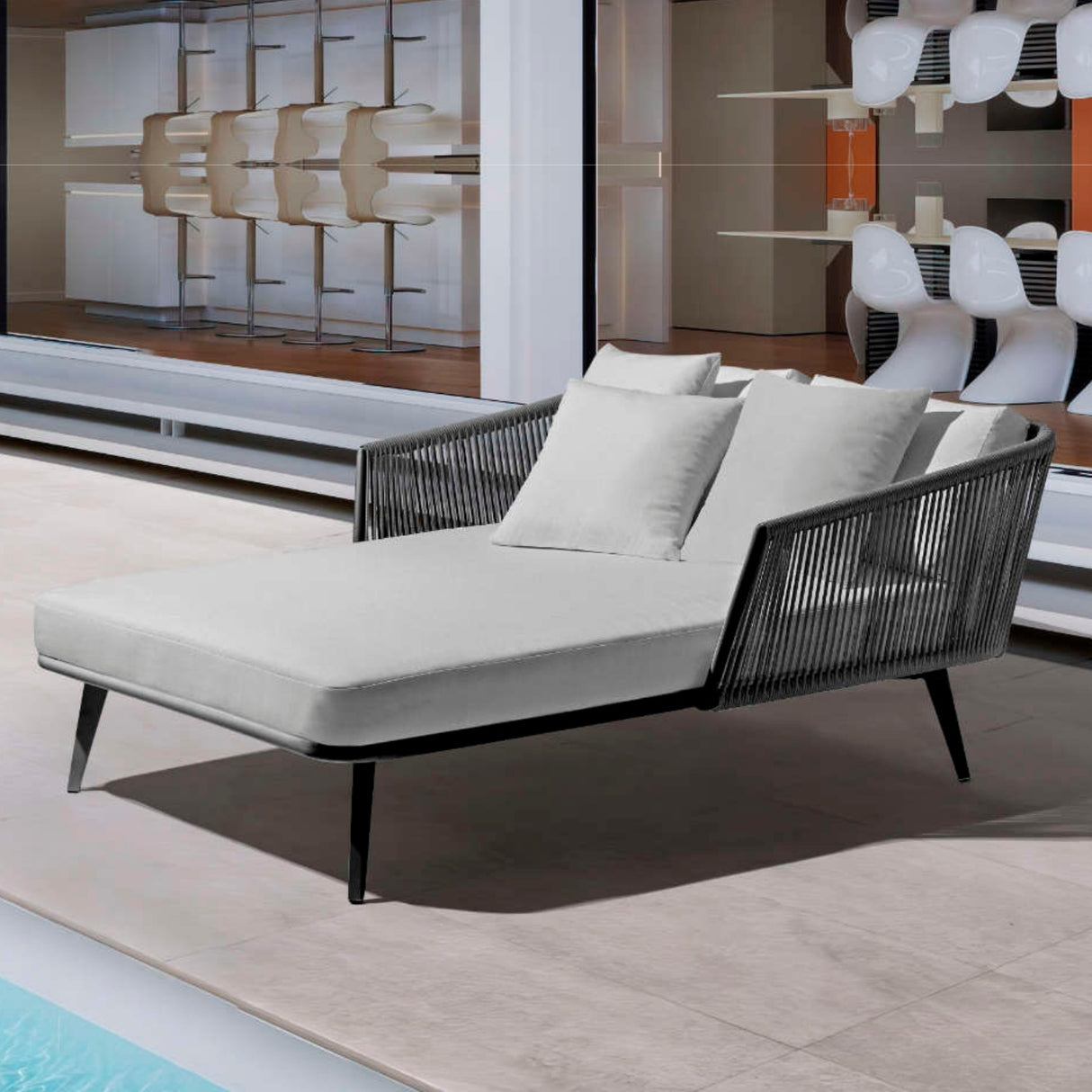 Outdoor Black Rope Patio Daybed with Comfortable Grey Cushion