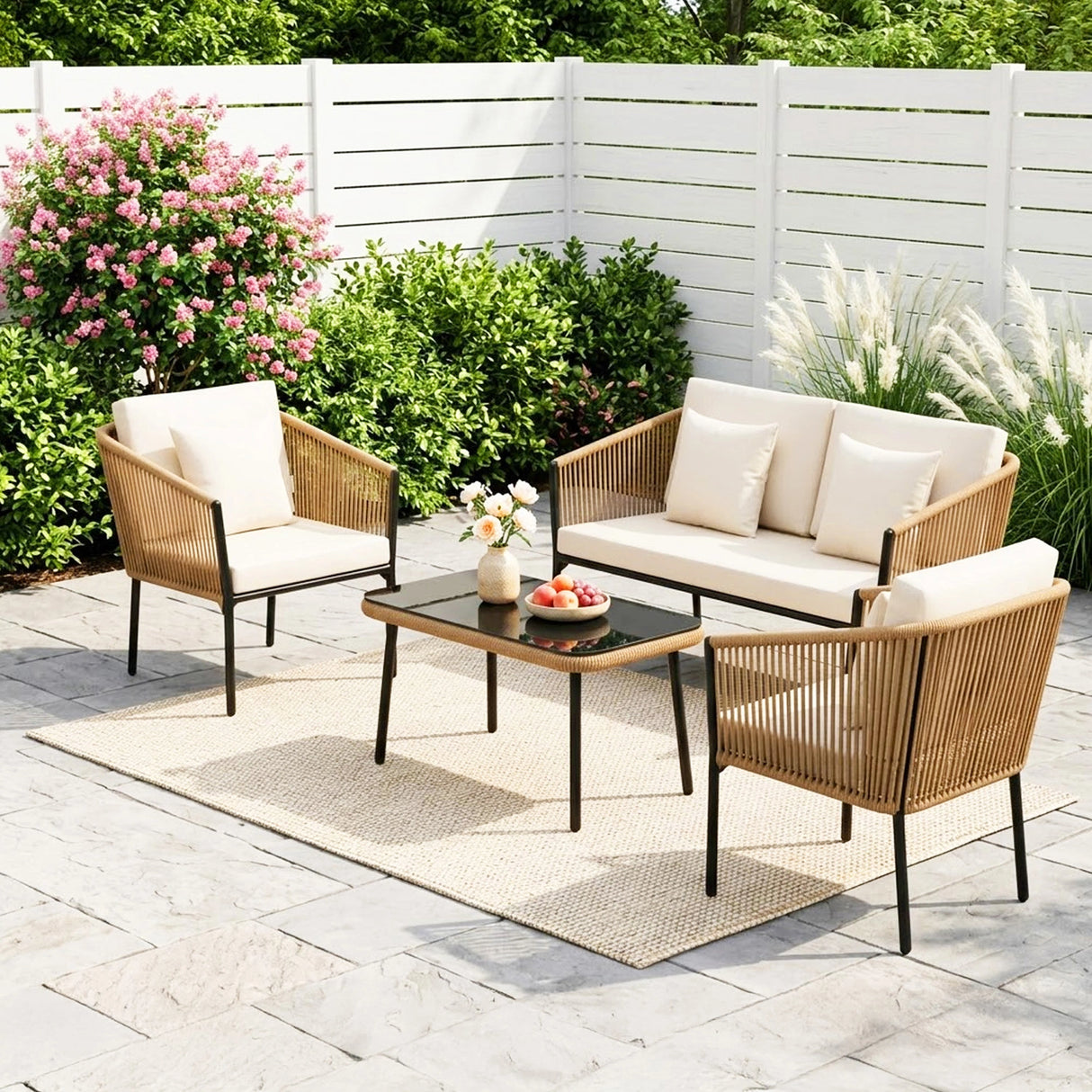 Outdoor 4 Seater Rope Sofa Set
