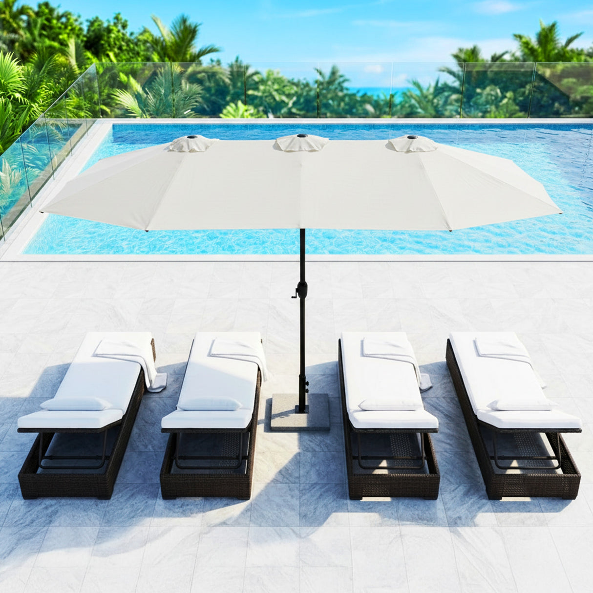 15FT Double-Sided Outdoor Patio Umbrella with Granite Base (White)