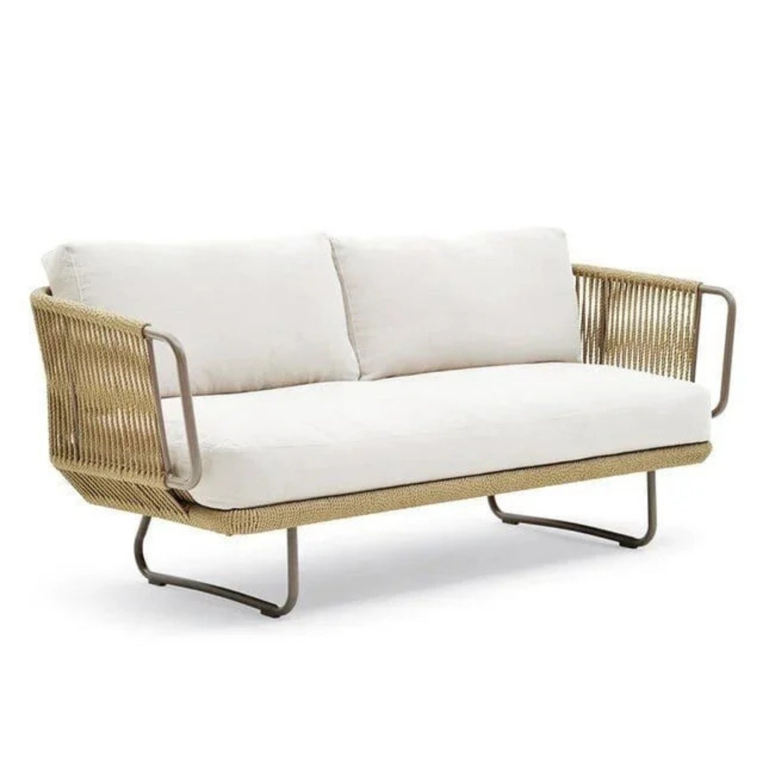 Outdoor 5pcs All-Weather Rope Sofa Set with Cushions (Beige & White)