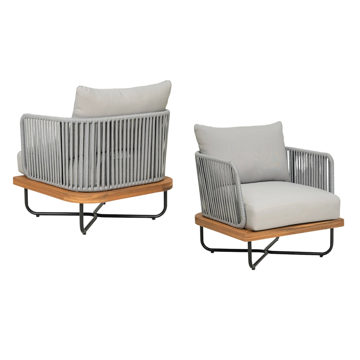 Outdoor 6-Piece Rope Woven Conversation Sofa Set with Wooden Top Table