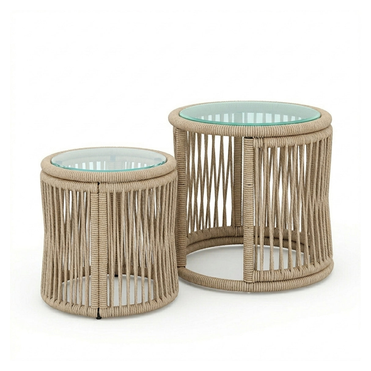 Outdoor L-Shape Rope Sofa Set (Beige & White)