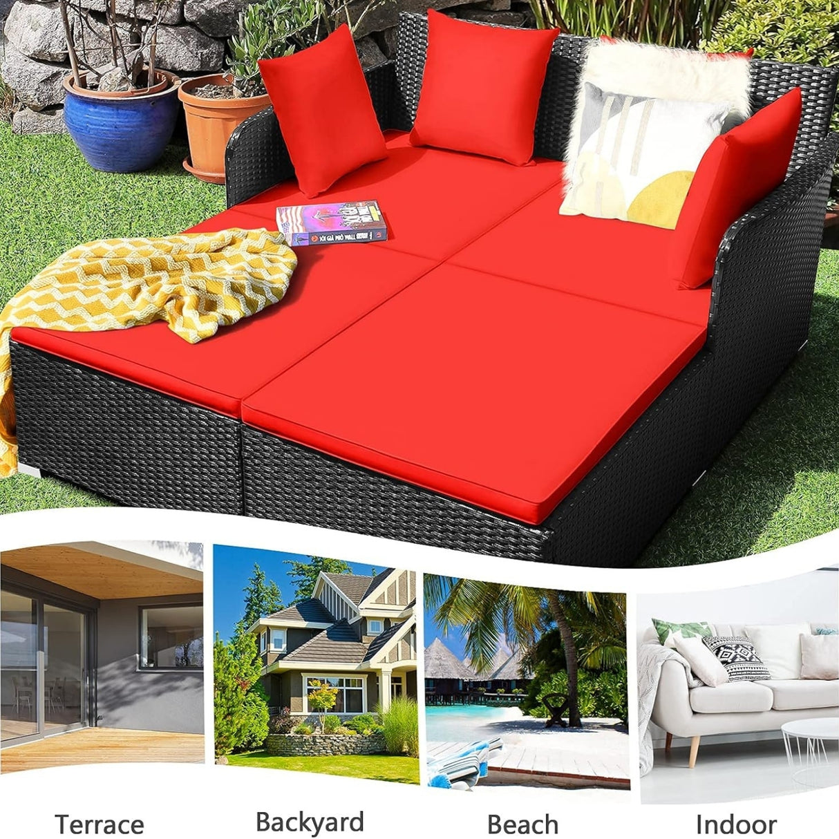 Outdoor Patio Double Seater Daybed For Garden, Poolside