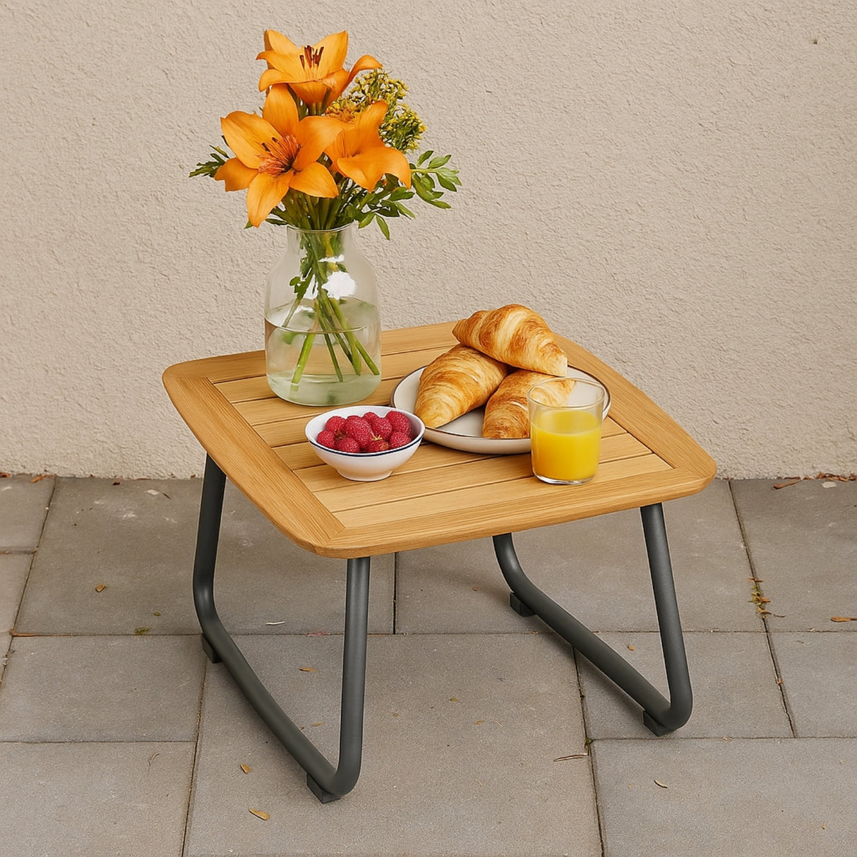 Outdoor Rope 2 Seater Patio Daybed With Wooden Top Side Table