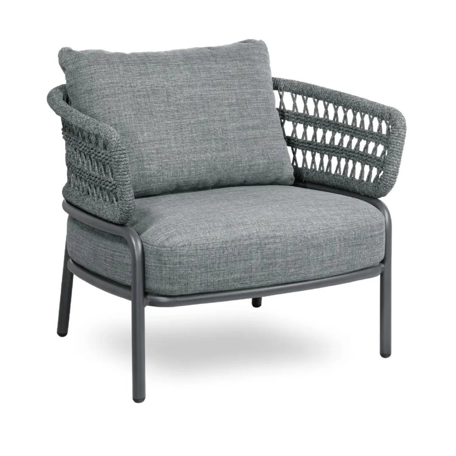 Outdoor Rope 4-Piece Patio Sofa Set with Glass Top Table (Grey)