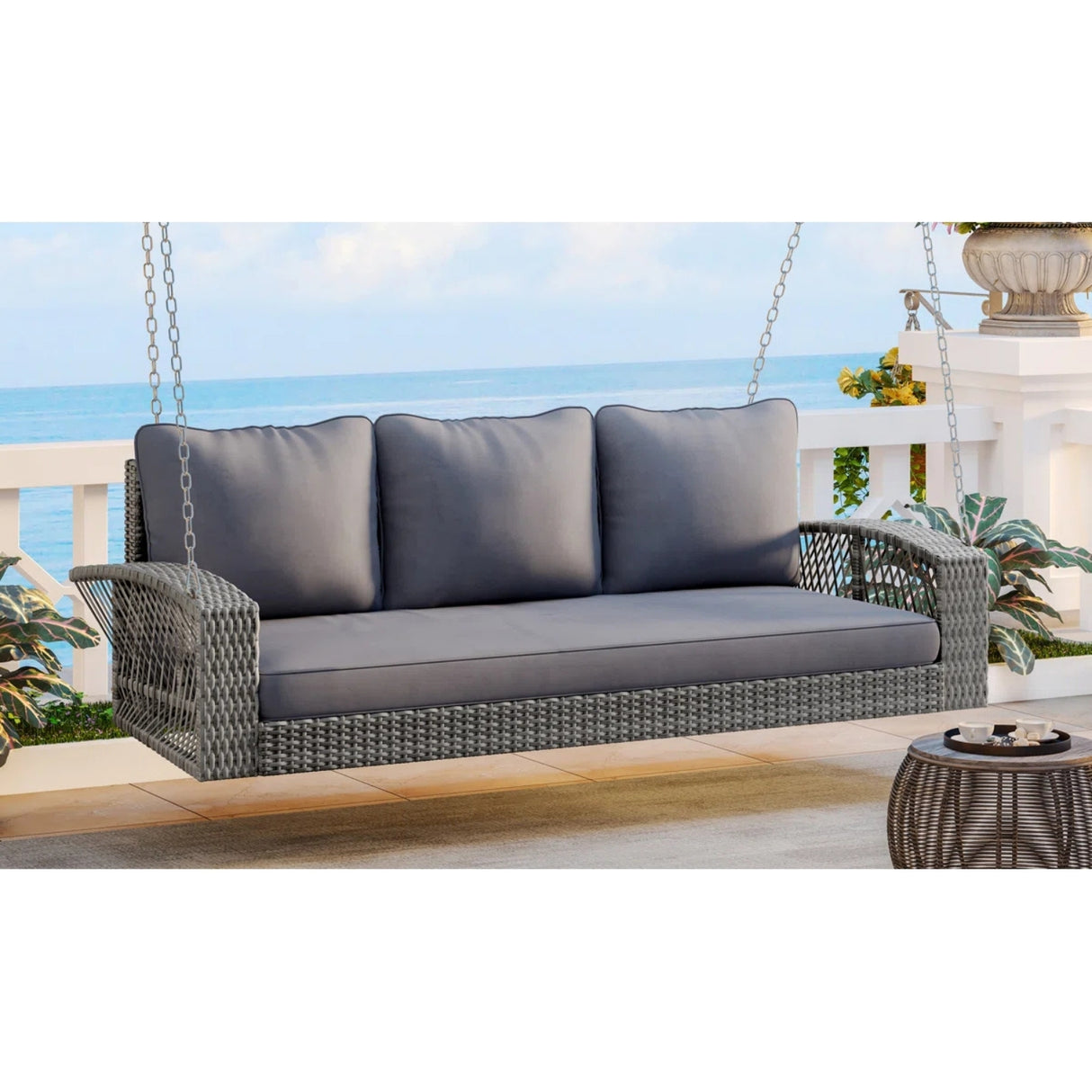 Outdoor Large HDPE Wicker 3-Person Porch Swing