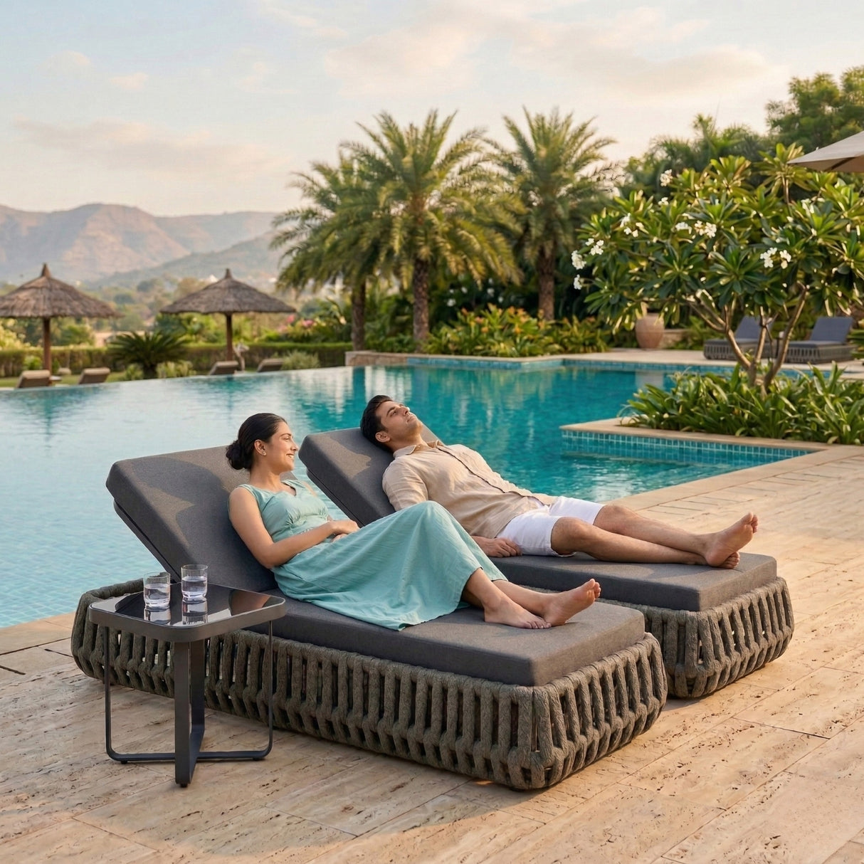 Outdoor Rope Lounge Chairs Set of 2 With Side Table