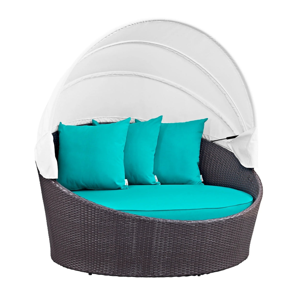 Outdoor Rattan Wicker Patio Daybed with Retractable Canopy