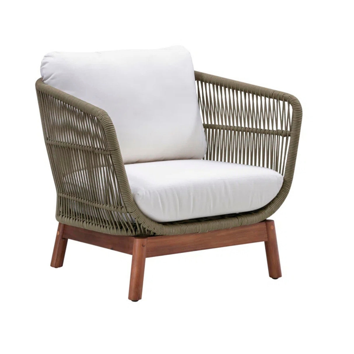 Outdoor Rope 4-Piece Patio Sofa Set with Wooden Legs & Coffee Table