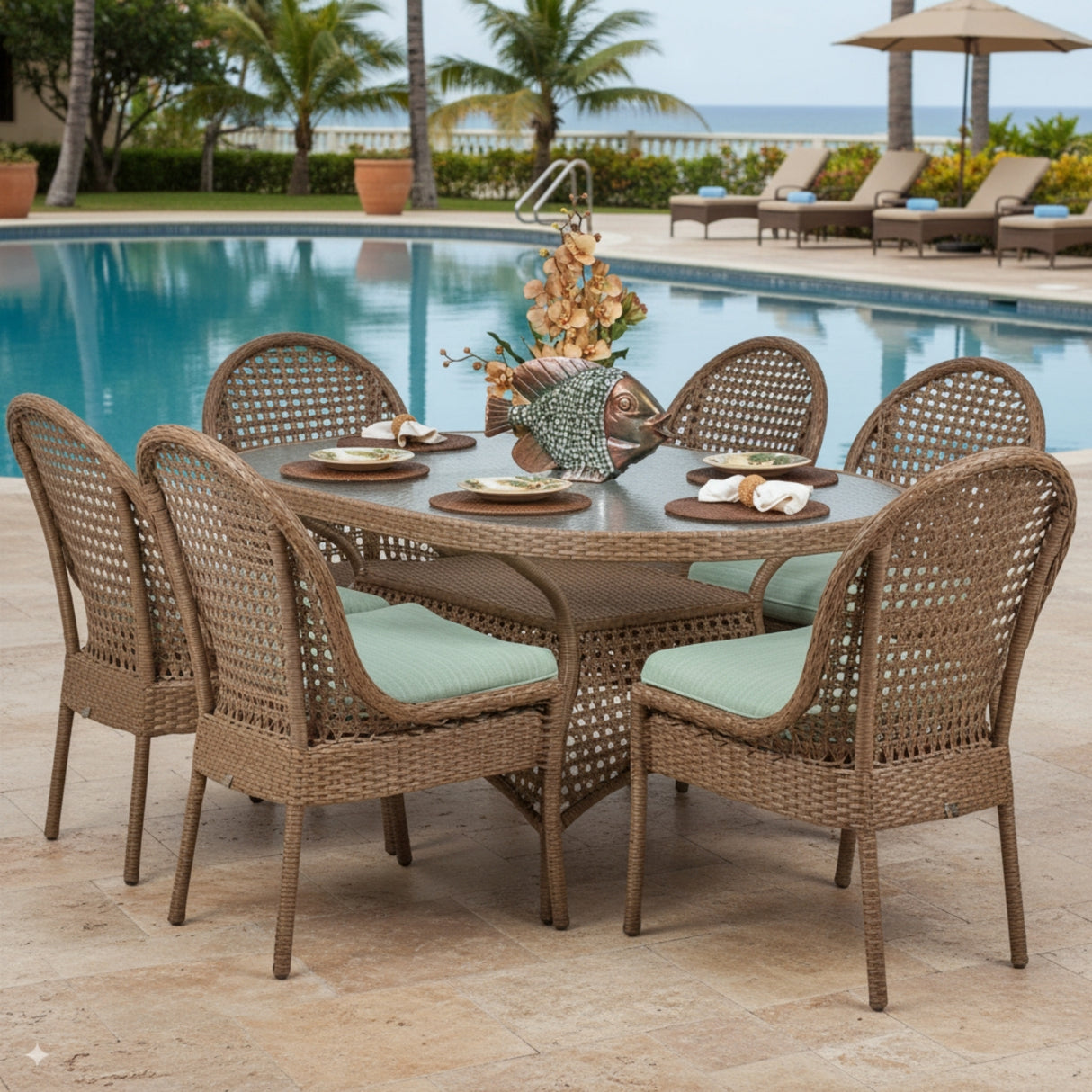 Outdoor All-Weather Resistant Rattan Wicker 7-Piece Dining Set