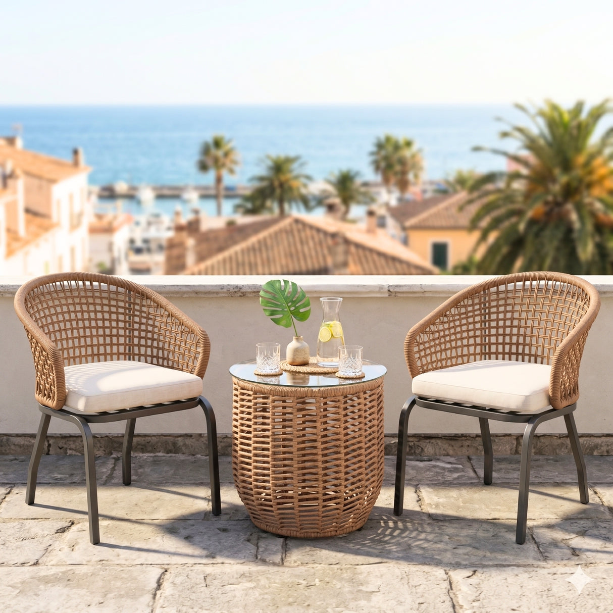 3 Piece Garden Outdoor Rope Patio Set