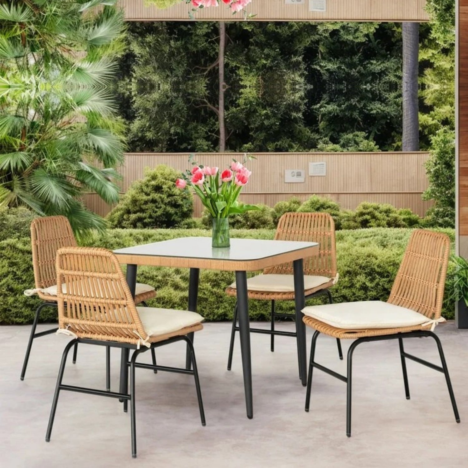 5-Piece Outdoor Patio Dining Set With Rattan Chairs