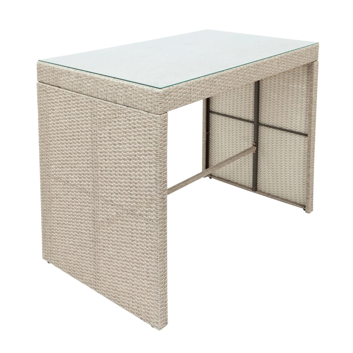 5-Piece Outdoor Rattan Wicker Bar Set with Glass Top Table