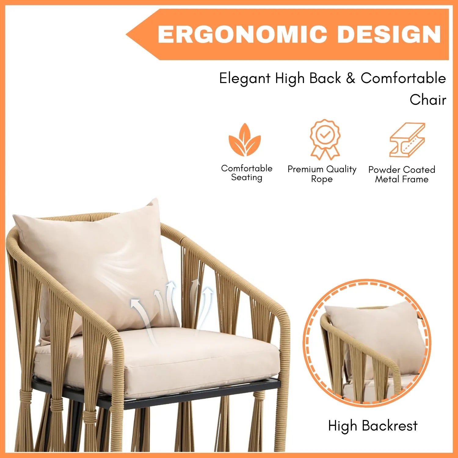 Outdoor Rope 3-Piece Patio Set