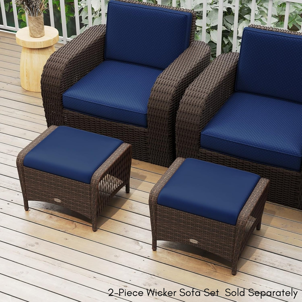 2-Piece Outdoor Rattan Wicker Ottoman Set