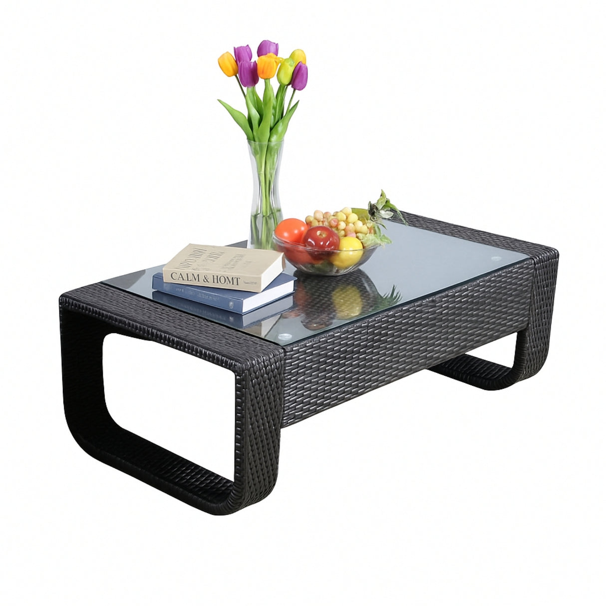 4-Piece Outdoor Rattan Wicker Patio Sofa Set & Glass Top Table