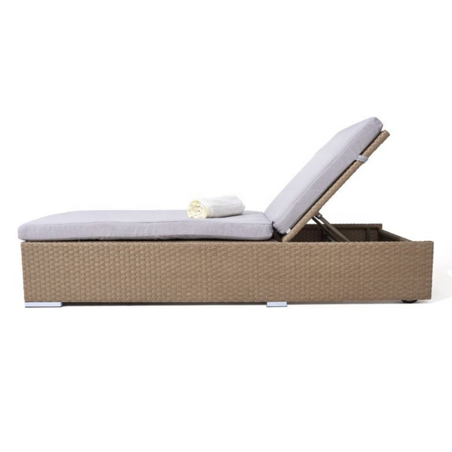 Outdoor All-Weather Rattan Wicker Lounger (Beige & Grey)