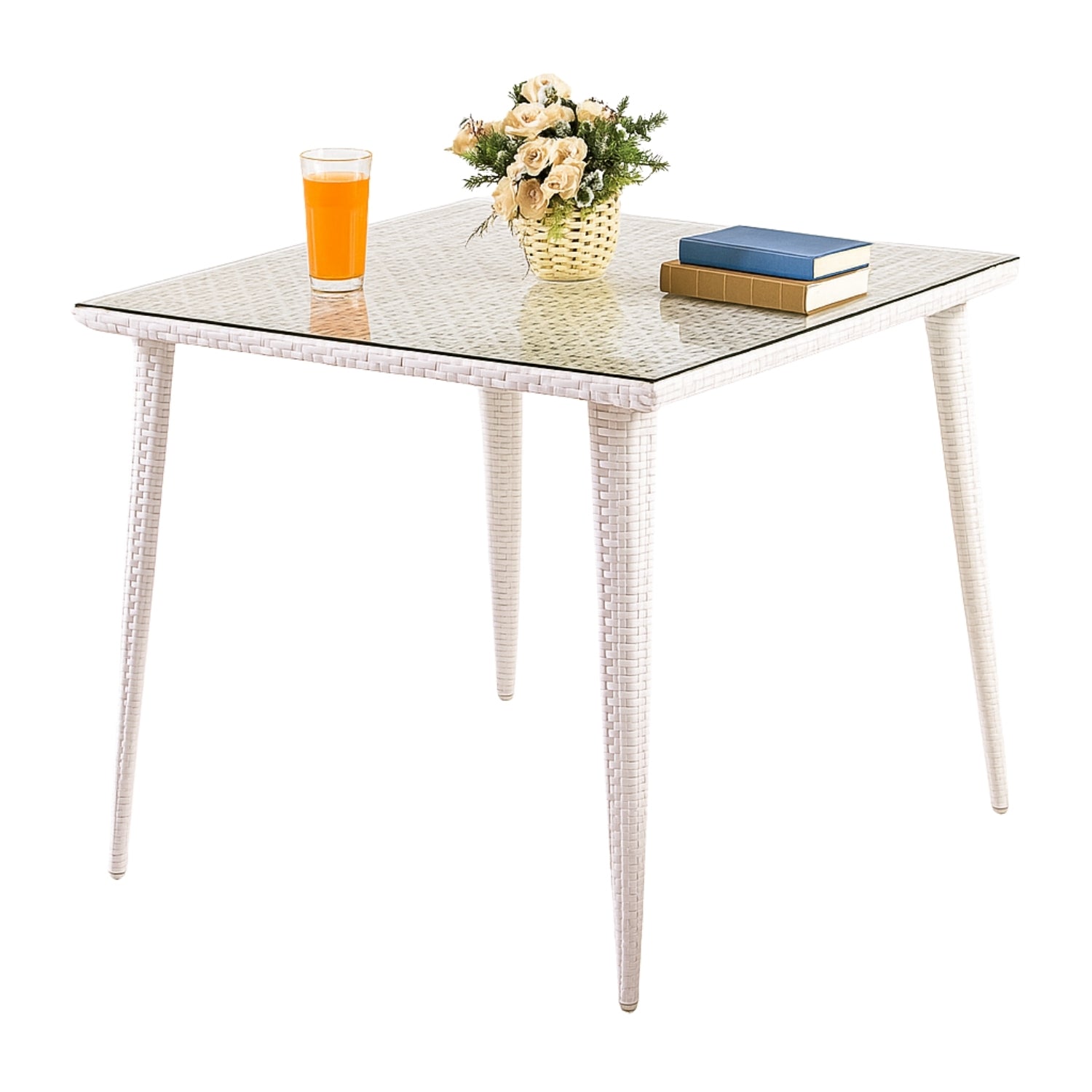 5-Piece Outdoor Patio Dining Set With Wicker Chairs & Glass-Top Table