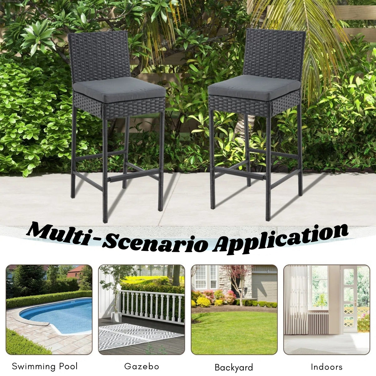 Outdoor Rattan Wicker Bar Chairs Set of 2