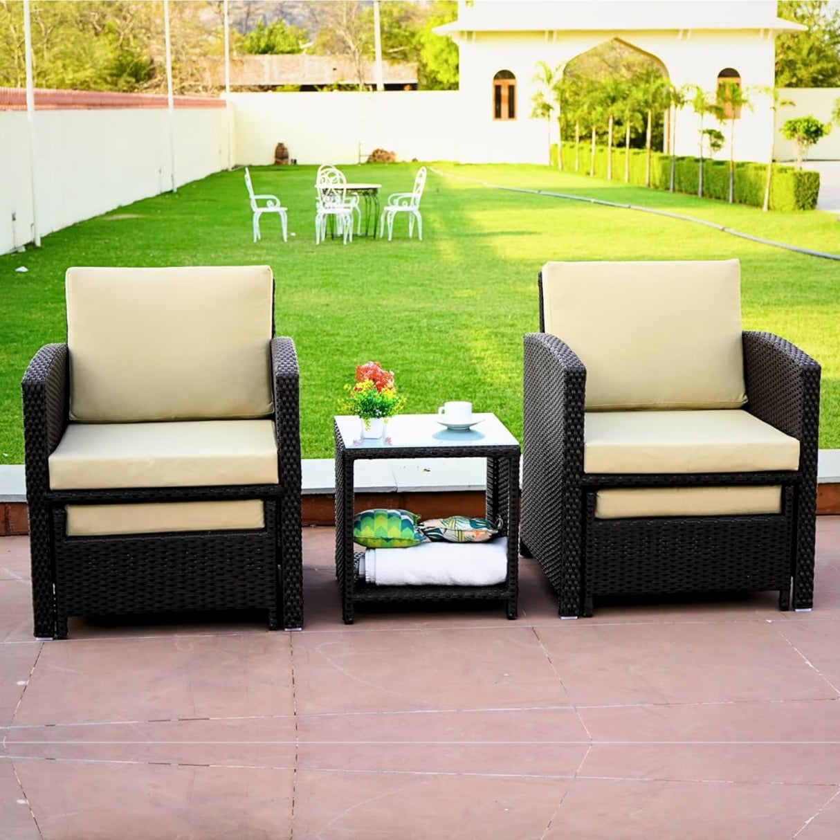 Outdoor 5 Piece Patio Wicker All Weather Sectional Furniture Set