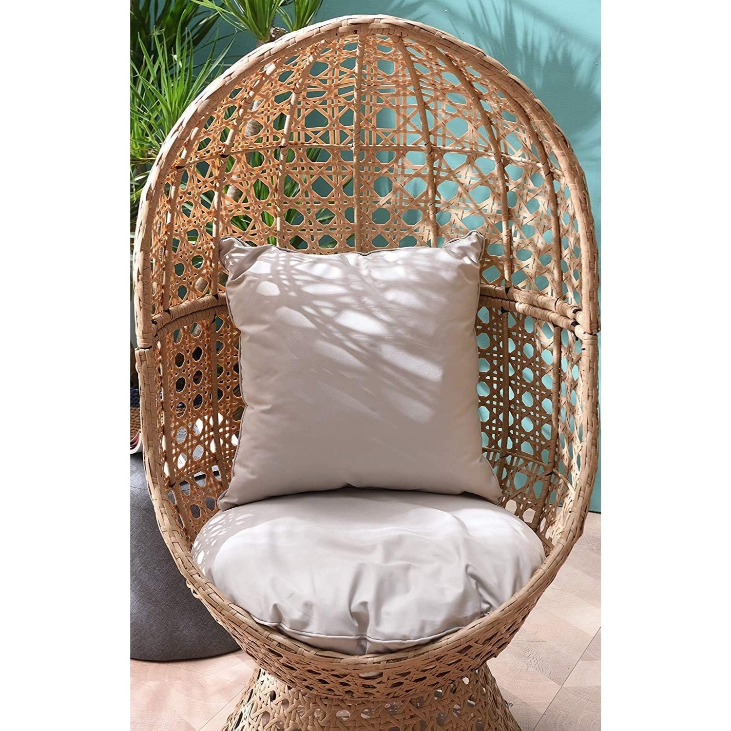 Outdoor Beige Rattan Wicker Cocoon Chair