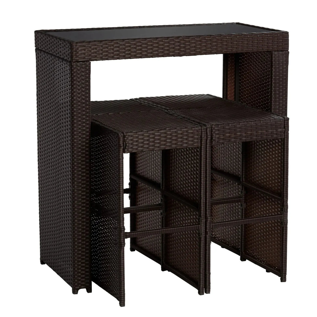 5-Piece Outdoor Rattan Wicker Bar Set with Glass Top Table