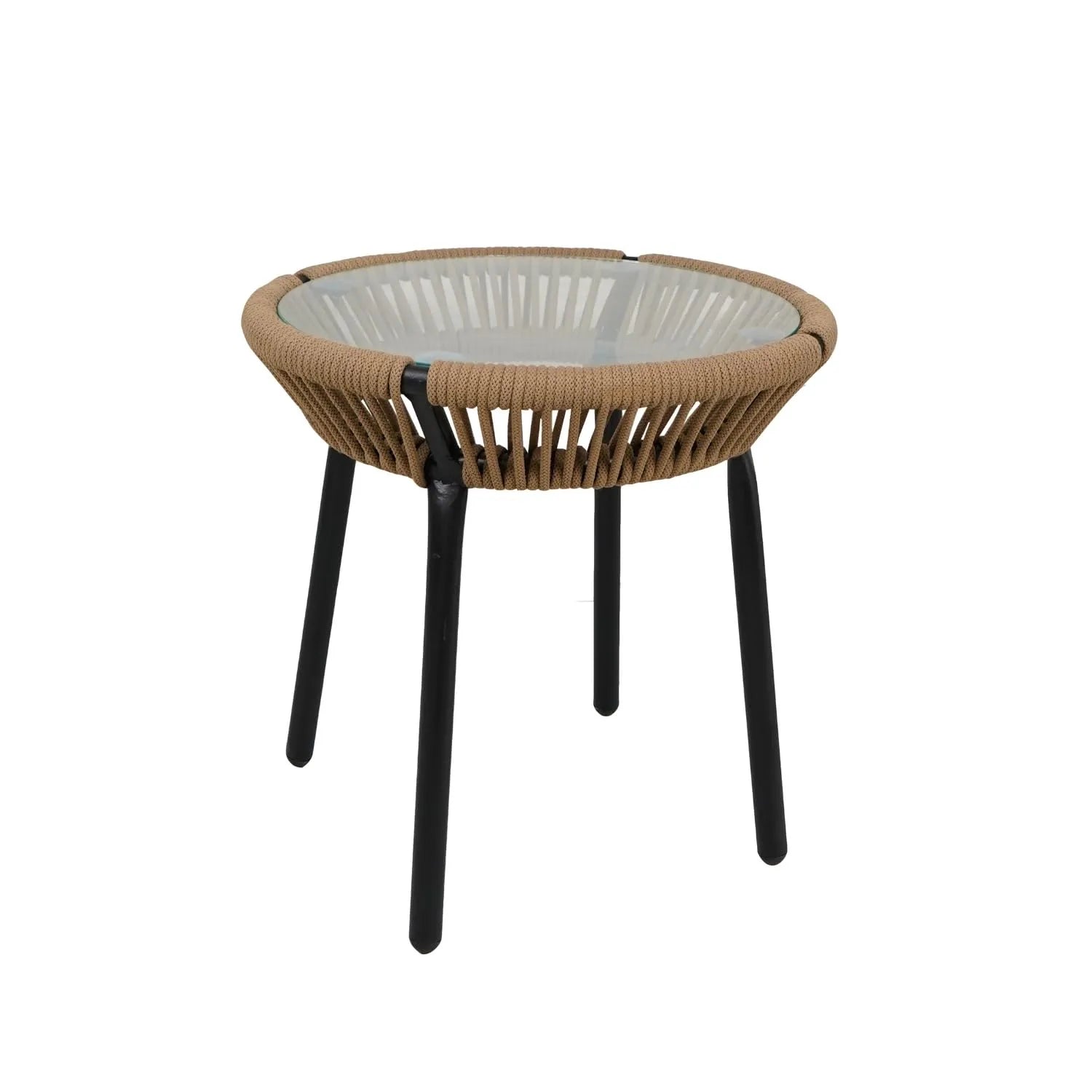 Outdoor Rope Patio Set with Glass Top Table