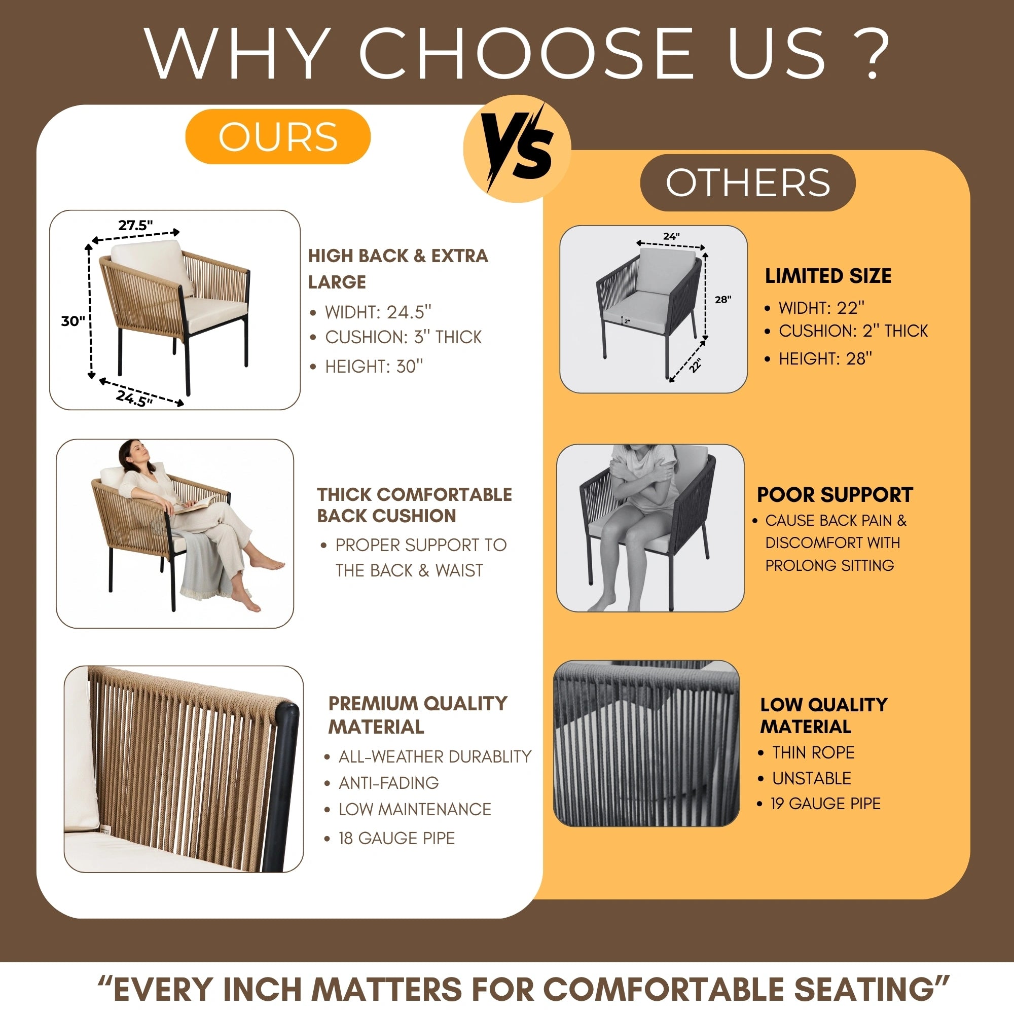 Outdoor Rope Patio Set with Glass Top Table