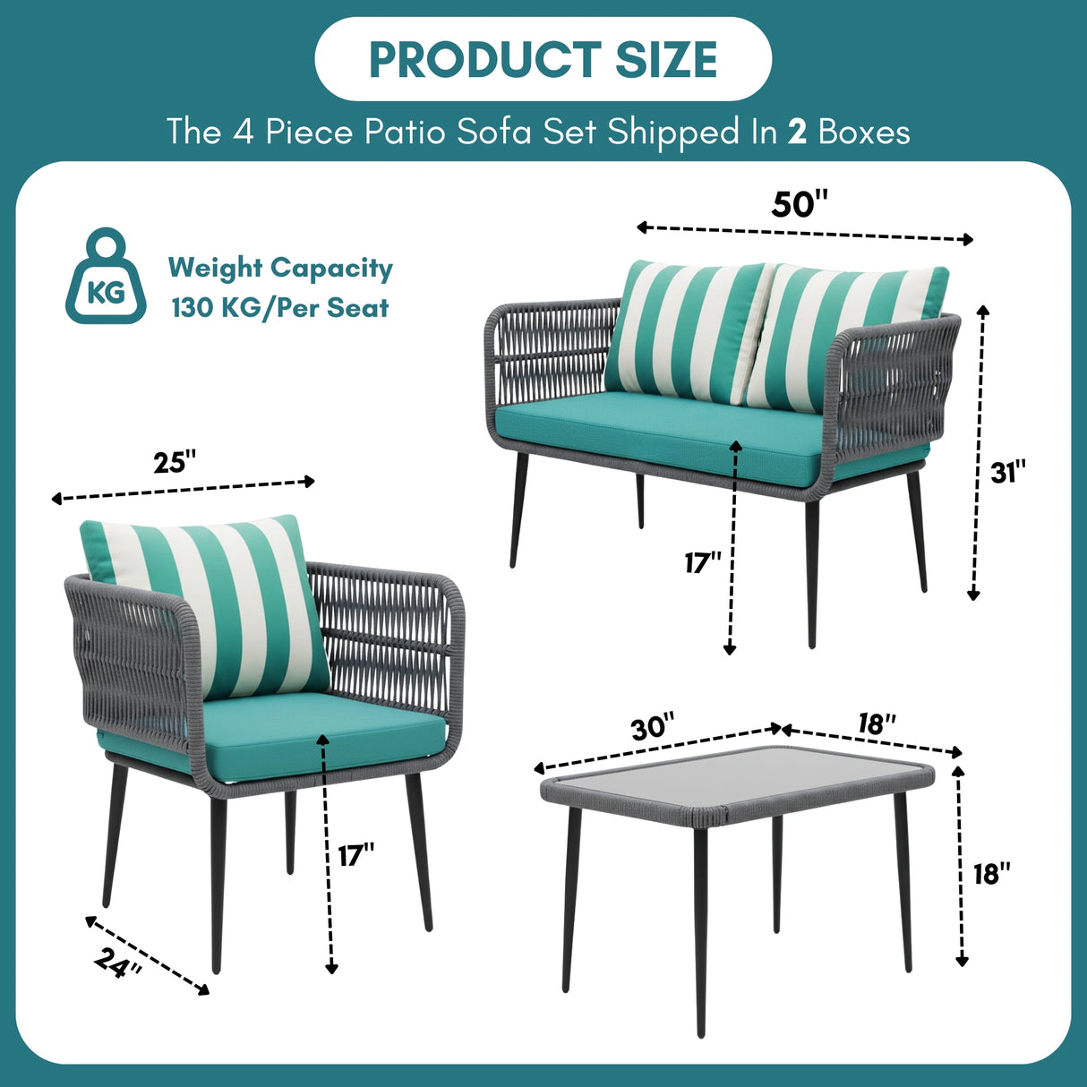 Outdoor 4-Seater Rope Conversation Set(Grey & Sky-blue)