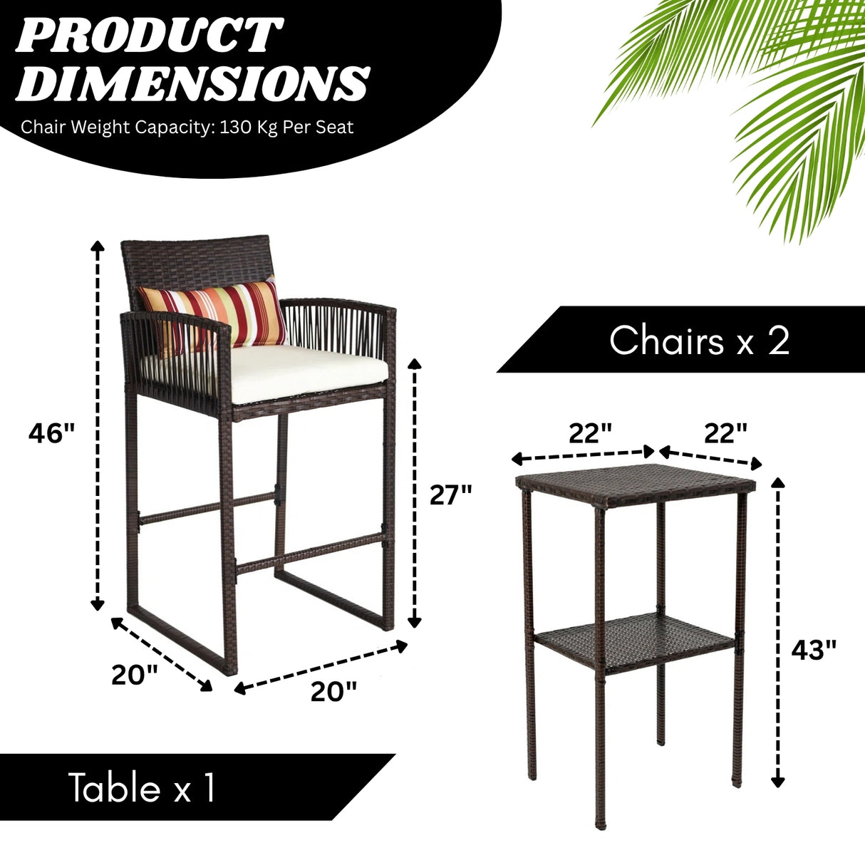 Outdoor Rattan Wicker Bar Set With 2-Tier Table