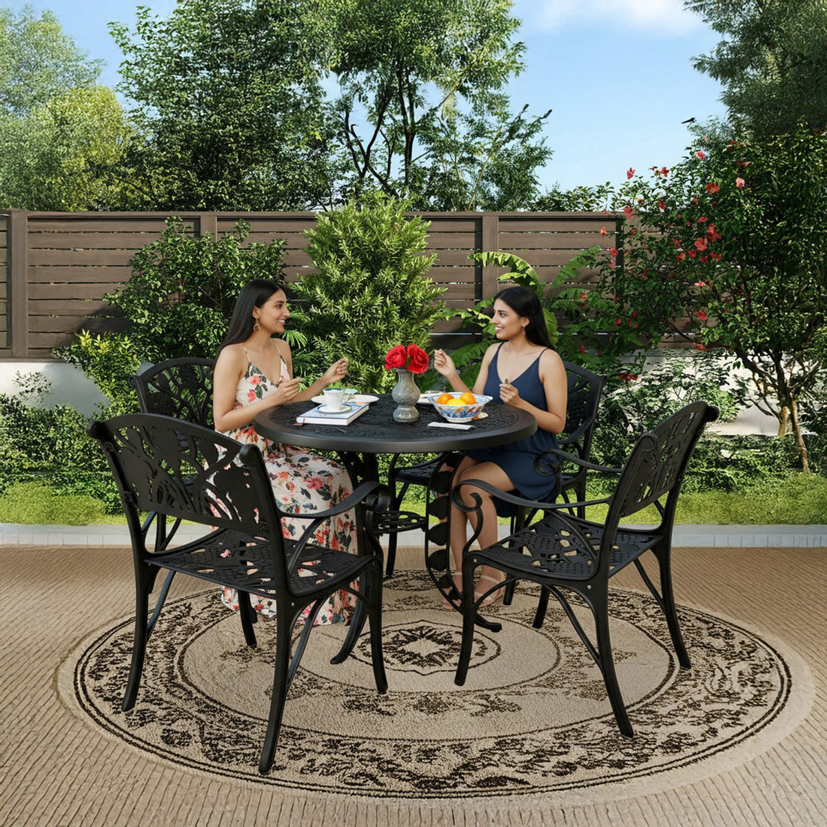 Outdoor Cast Aluminium 5-Piece Patio Bistro Set (Black)