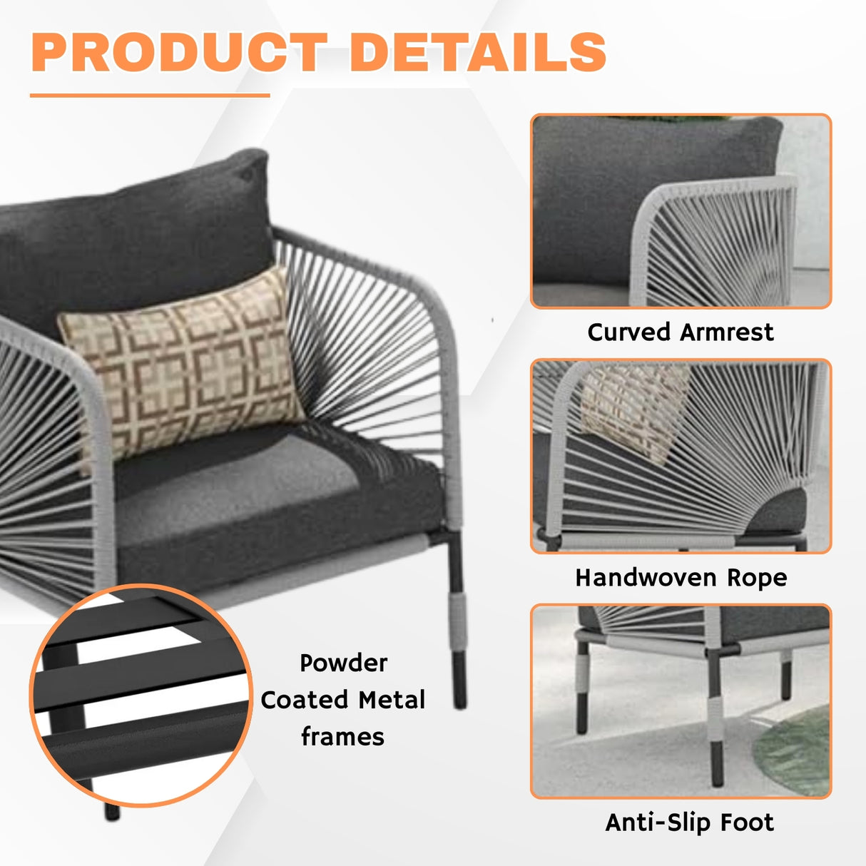 3 Piece Garden Outdoor Rope Patio Set