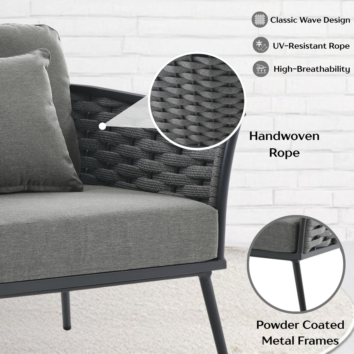 4 Piece Outdoor Rope Sofa Set with Wooden Top Table