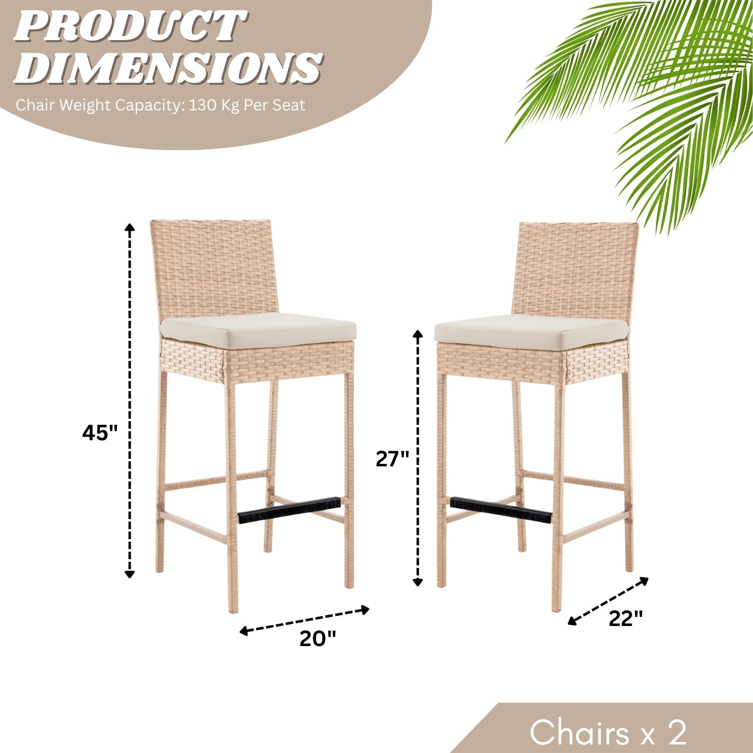 Outdoor Rattan Wicker Bar Chairs Set of 2