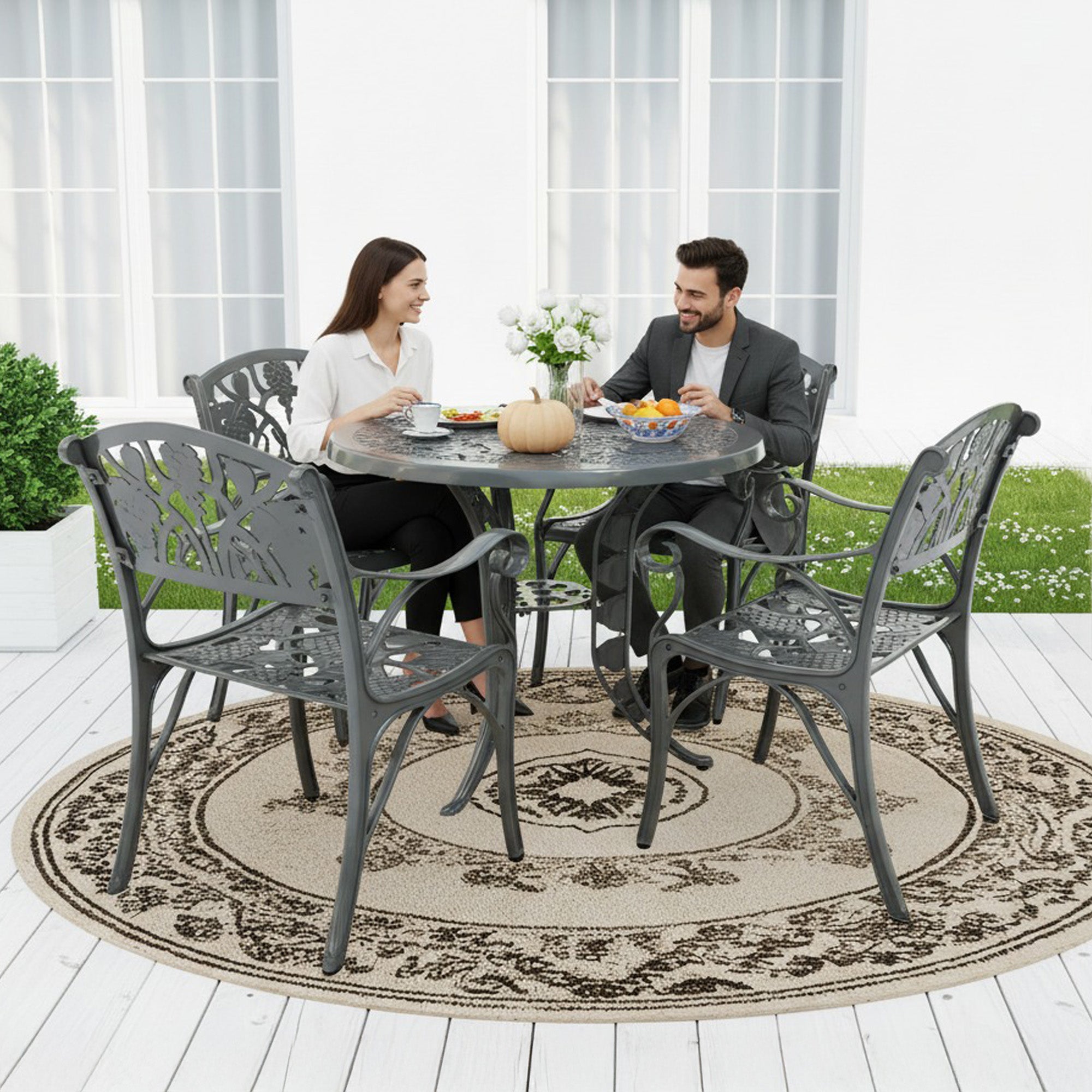 Outdoor Cast Aluminium 5-Piece Patio Bistro Set (Grey)